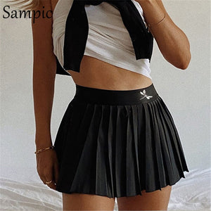 SAMPIC Women Casual Print Mini Pleated Skirts