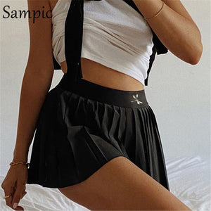 SAMPIC Women Casual Print Mini Pleated Skirts