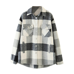 AACHOAE Women Loose Casual Wool Plaid Jacket