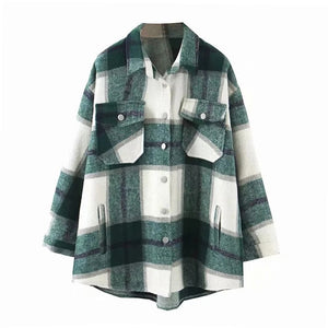 AACHOAE Women Loose Casual Wool Plaid Jacket