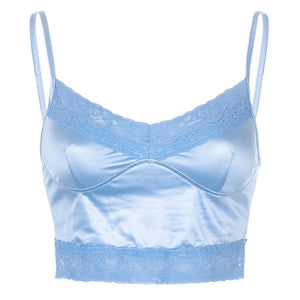 IAMHOTTY Women 90s Aesthetic Patchwork Lace Crop Top