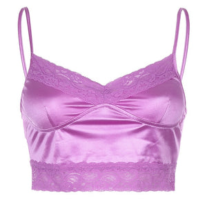 IAMHOTTY Women 90s Aesthetic Patchwork Lace Crop Top