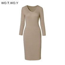 Load image into Gallery viewer, WOTWOY Women V-Neck Wrapped Knitted Dress