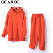 Load image into Gallery viewer, GCAROL Extra Long Hooded Fleece Sweatshirt And Pants Two Piece Set