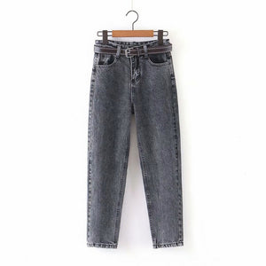 WIXRA Women Casual High Waist Loose Denim Pants