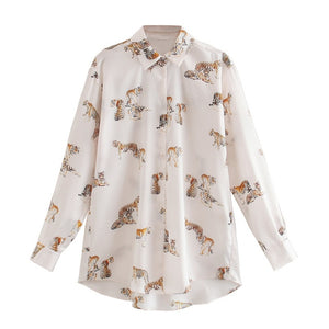 AACHOAE Women Leopard Print Turn Down Collar Shirt