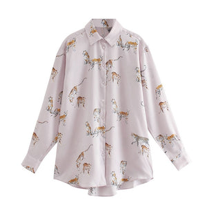 AACHOAE Women Leopard Print Turn Down Collar Shirt