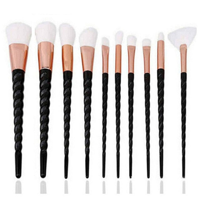 Women 10pcs Unicorn Glitter Makeup Brushes Set