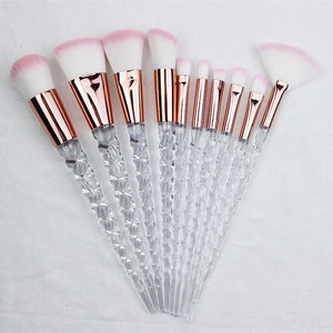 Women 10pcs Unicorn Glitter Makeup Brushes Set