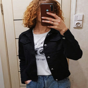 MSDASTE Women Denim Basic Slim Jacket