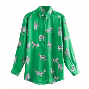 AACHOAE Women Leopard Print Turn Down Collar Shirt