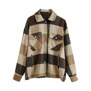 KRYTOMOA Vintage Stylish Oversized Plaid Jacket