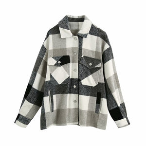 KRYTOMOA Vintage Stylish Oversized Plaid Jacket