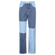 Load image into Gallery viewer, HEYOUNGIRL Women Patchwork Casual Blue Straight Long Jeans