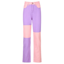 Load image into Gallery viewer, HEYOUNGIRL Women Patchwork Casual Blue Straight Long Jeans