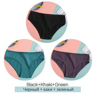 FINETOO Women Cotton 3Pcs Soft Striped Underwear M-XL