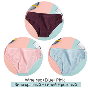 FINETOO Women Cotton 3Pcs Soft Striped Underwear M-XL