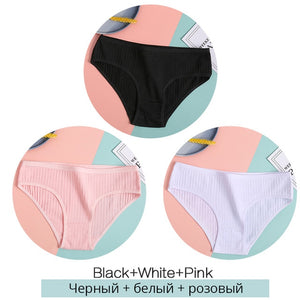 FINETOO Women Cotton 3Pcs Soft Striped Underwear M-XL