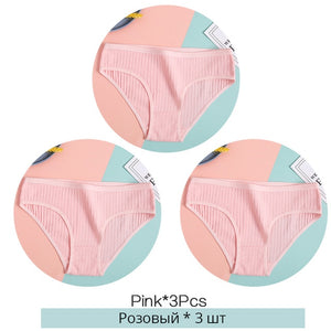 FINETOO Women Cotton 3Pcs Soft Striped Underwear M-XL