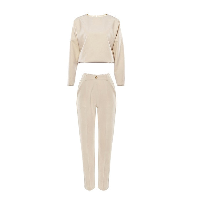 MNEALWAYS18 Women Vintage Top And Zipper Khaki Pants