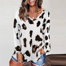 Load image into Gallery viewer, LUSOFIE Women Leopard V Neck Long Sleeve Loose Top