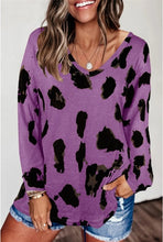Load image into Gallery viewer, LUSOFIE Women Leopard V Neck Long Sleeve Loose Top