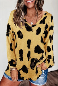 LUSOFIE Women Leopard V Neck Long Sleeve Loose Top