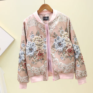 LKBOFEN Women Flower Print Bomber Jacket