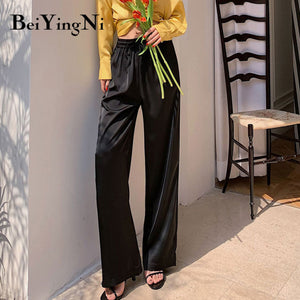 BEIYINGNI Women High Waist Wide Leg Pants