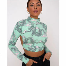 Load image into Gallery viewer, HIRIGIN Women Dragon Printed Backless Crop Top