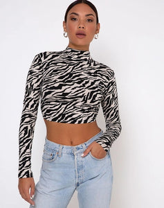 HIRIGIN Women Dragon Printed Backless Crop Top