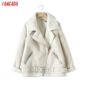 TANGADA Women Fur Faux Leather Coat