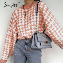 Load image into Gallery viewer, SIMPLEE Women Geometric Knitted Sweater