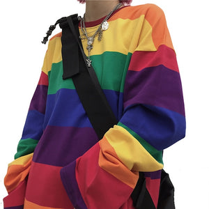 YOYLLGAA Women Rainbow Striped T-shirts