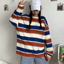 Load image into Gallery viewer, YOYLLGAA Women Rainbow Striped T-shirts