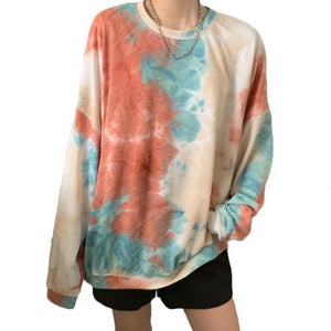 Women Long Sleeve O Neck Tie Dye Loose Sweatshirt
