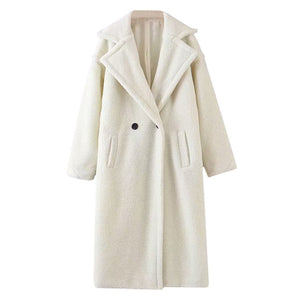 AACHOAE Casual Double Breasted Fleece Turn Down Collar Lamb Fur Coat