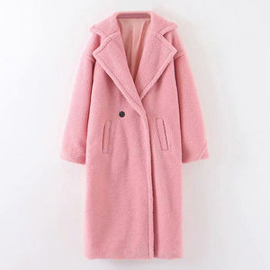 AACHOAE Casual Double Breasted Fleece Turn Down Collar Lamb Fur Coat