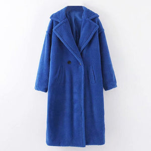 AACHOAE Casual Double Breasted Fleece Turn Down Collar Lamb Fur Coat