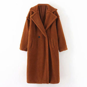 AACHOAE Casual Double Breasted Fleece Turn Down Collar Lamb Fur Coat