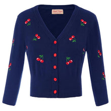 Load image into Gallery viewer, Women Vintage Cherries Embroidery V-Neck Cropped Sweater