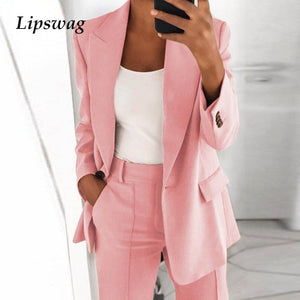 LIPSWAG Women Long Sleeve Turn-down Collar Suit Jacket