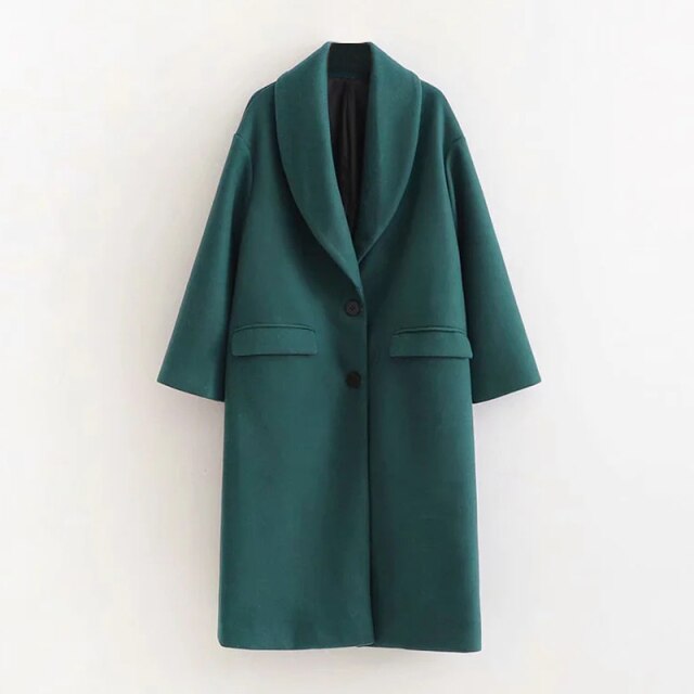 AACHOAE Women Green Long Vintage Woolen Coat