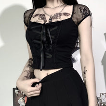 Load image into Gallery viewer, INSGOTH Women Retro Lace Goth Mesh Top