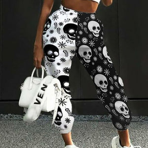 LIPSWAG Women Skull Pattern Print Patchwork Pants