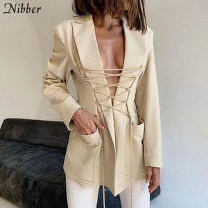 NIBBER Women Single Button Lace Up Coat