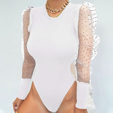 Load image into Gallery viewer, THEFOUND Women Lace Puff Sleeve Mesh Bodysuit