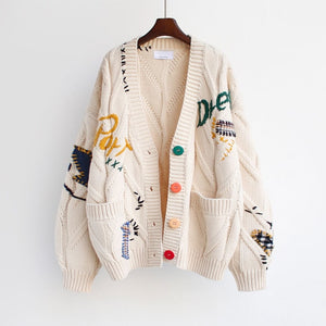 Women Knitted Embroidery Loose Sweaters