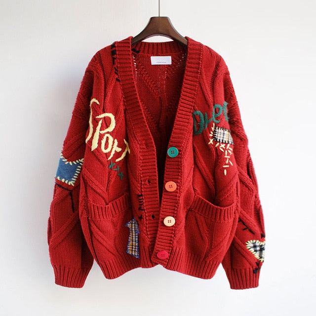 Women Knitted Embroidery Loose Sweaters