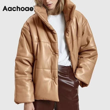Load image into Gallery viewer, AACHOAE Women Single Breasted Faux Leather Jacket
